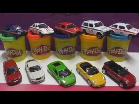 Surprise eggs of play doh with cars ambulance police