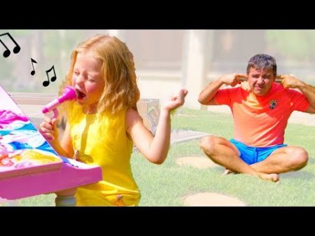 Настя ужасно поёт и мешает Папе Nastya and Papa Pretend Play with Musical Instruments