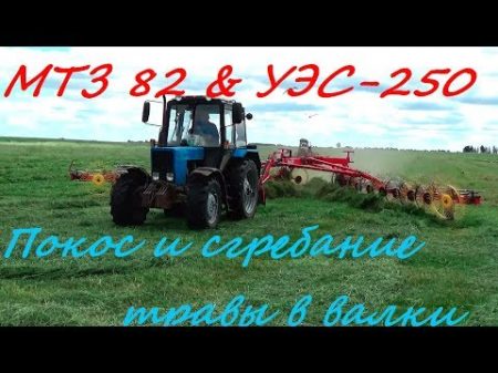 Покос трав и сгребание валков УЭС 250 Полесье и МТЗ 82