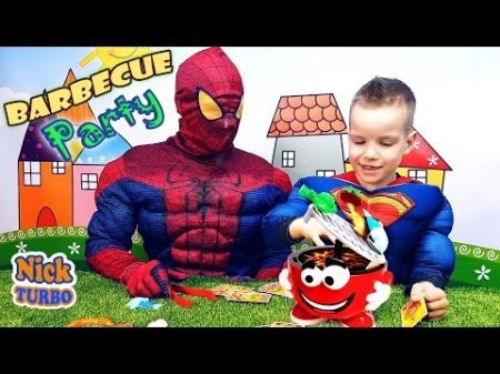 Спайдермен и Супермен НА ПИКНИКЕ Веселое видео ЧЕЛЛЕНДЖ Barbecue Party Kids Game Nick Turbo