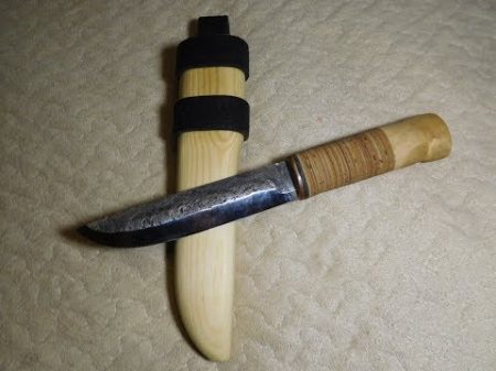 Рукоять ножа из бересты Knife handle made of birch bark