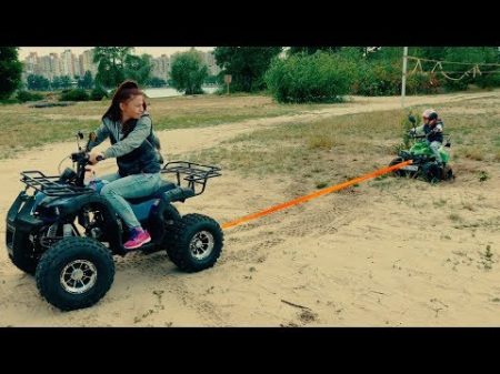Den pretend play STUCK IN THE SAND! Mom buy new Kids Quad BIKE test drive him and helps child