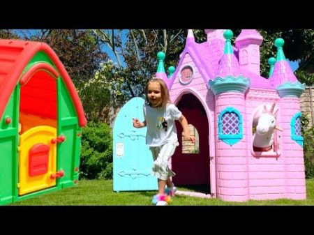 Katy Pretend play with baby Dolls Funny kids video with toys and Ride on UNICORN