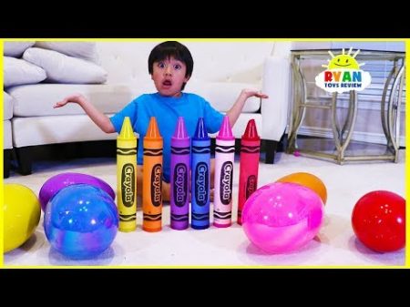 Ryan Learn colors with Giant Crayons and opens huge surprise eggs with toys