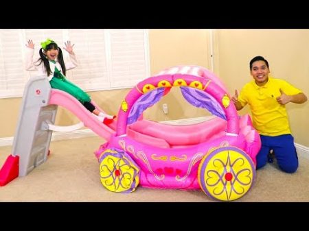 Emma Learn Colors Pretend Play with Pink Kids Slide and Princess Carriage Inflatable Toy