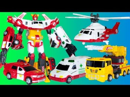 Трансформеры Робот Карбот Интеграция машинок Скорая помощь Спасательный вертолет и Пожарные машинки