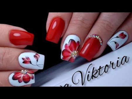 Красивый и простой дизайн ногтей красный цветок ТОП удивителные дизайны ногтей