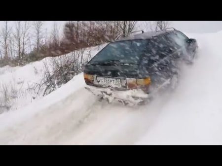 Audi 100 quattro в горку по снегу против Subaru Mitsubishi и Шнивы