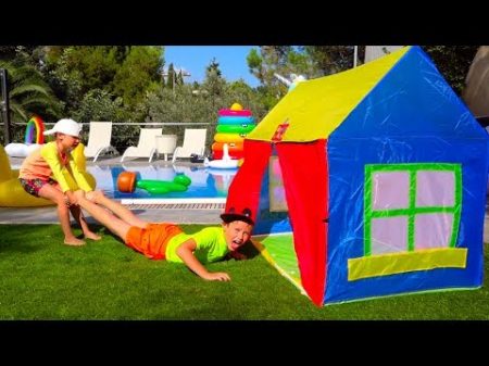 Катя и Макс НЕ ПОДЕЛИЛИ ЕДУ! Кто Во ВСЕМ ВИНОВАТ Kids have fun with children s play tent near pool