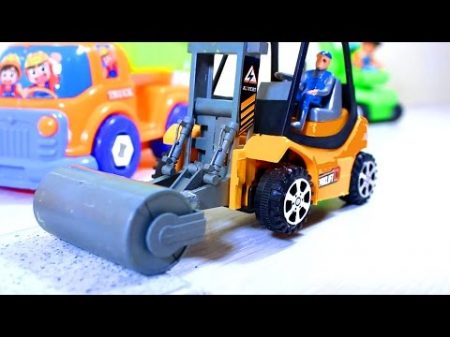 Мультфильм про машинки Дорожный каток бульдозер и самосвал строят дорогу Развивающий мультик