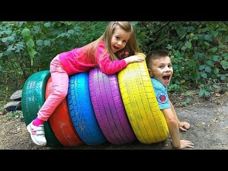 Kids play with COLOR TIRES GIANT STACKING RINGS Video for Kids Joy Joy Lika