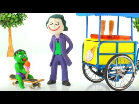 Baby Hulk Buys Ice Creams w Joker Play Doh Cartoons Stop Motion Animations