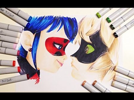 Speed drawing Ladybug and Cat Noir copic sketsh как нарисовать Леди Баг и Супер кот