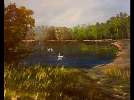 Как Акрилом рисовать деревья траву озеро Лессировка How to paint Trees Lake Grass in acrylic