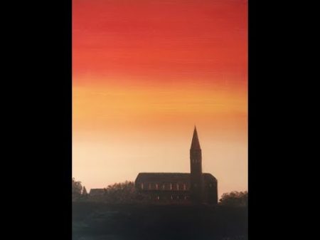 Плавные переходы в акриле Церковь на закате Blending in acrylic The church in the sunset