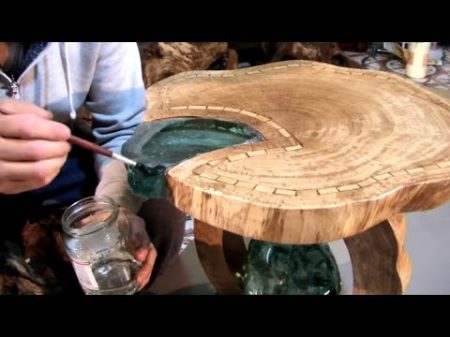 Table wood and crystals Стол из дерева и хрусталя